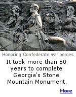 The massive Confederate memorial carving depicts three Confederate heroes of the Civil War, Jefferson Davis, Robert E. Lee, and Thomas J. ''Stonewall'' Jackson.